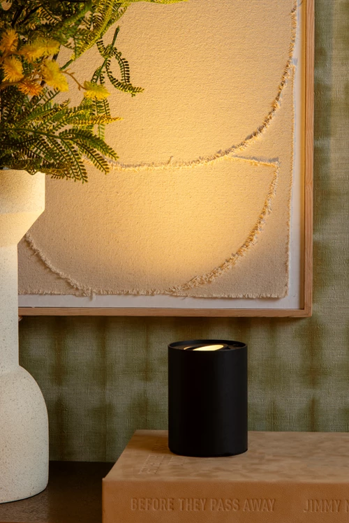 Lucide TUBE - Tafellamp - Ø 9,6 cm - LED 3 StepDim - GU10 - 1x5W 2700K - Zwart - sfeer 1